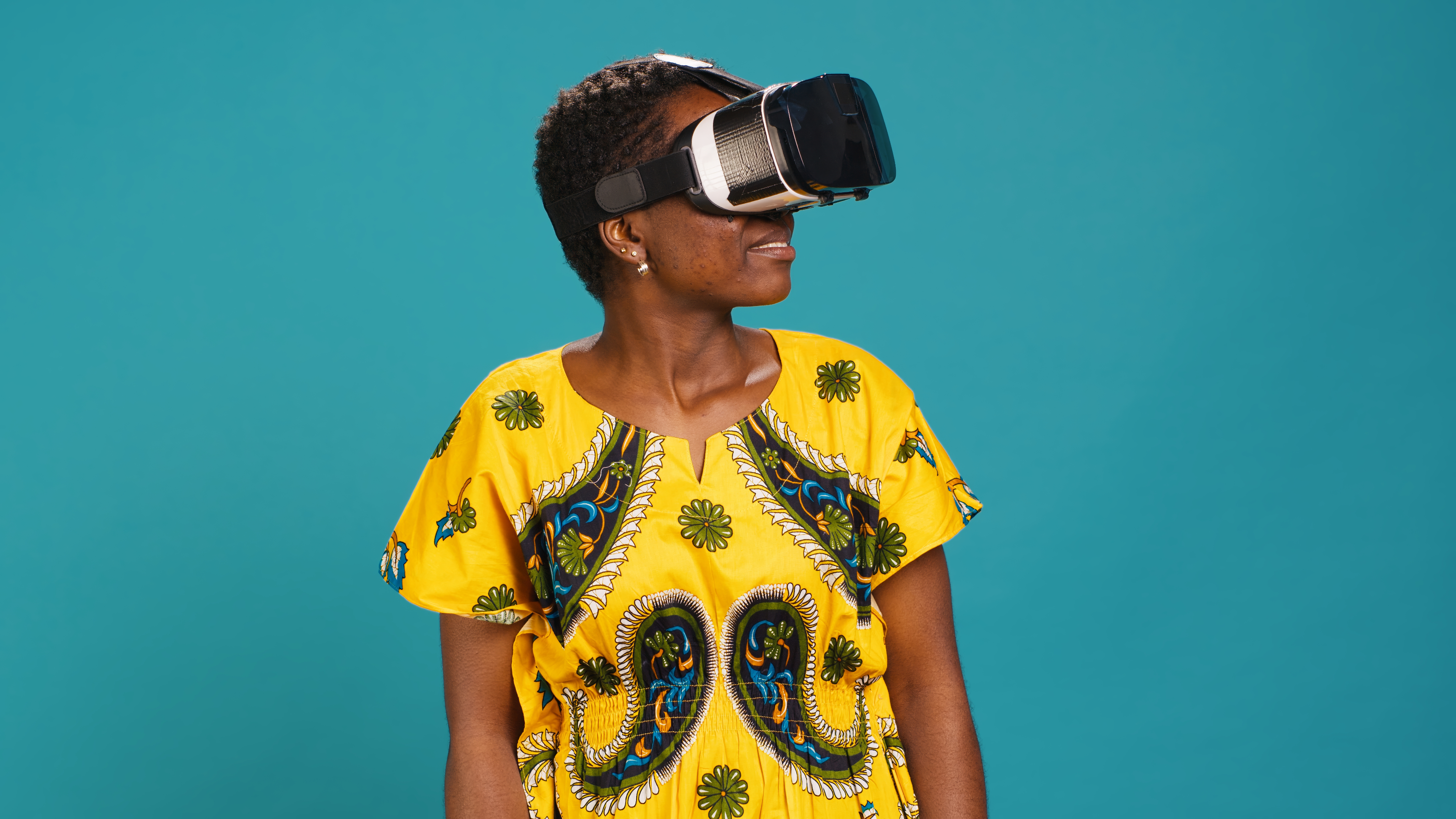 Woman wearing VR headset representing AI innovation